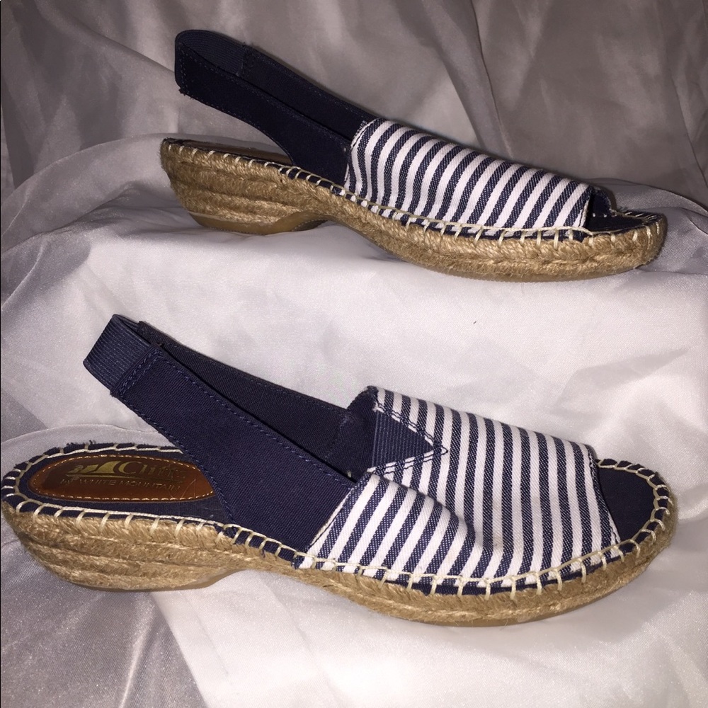 Navy striped sling back shoes